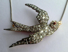 Victorian 1.76ct Rose Cut Diamond Ruby Wedding Flying Bird Pendant - £275.59 GBP