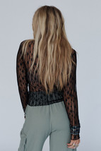 Black Sheer Floral Lace Long Sleeve Slim Fit Top - $7.17