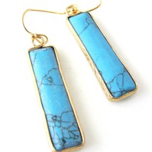 Natural Stone Vertical Rectangle Bar Drop Earrings Hook Style Earrings TURQUOISE - £16.08 GBP