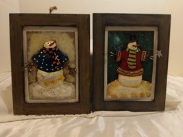 Set of 2- Target 2002 Snowman 3D Holiday/ Winter Wood Frame Pictures Hom... - $19.80
