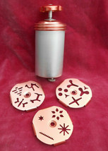 Vintage Mirro Aluminum &amp; Copper Dial-A-Cookie Press Kit 3 Dial Design Discs - £27.30 GBP