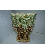 Vintage 1950s McCoy Glazed Art Pottery Vase Grapes &amp; Vine Leaves 2-Tone ... - $73.89 CAD