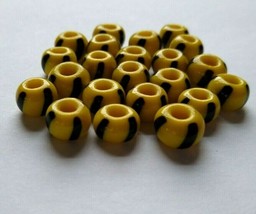 22 Czech Glass Yellow Black Bumblebee Beads Vintage 8mm 1940s Crafts Handmade - £18.24 GBP