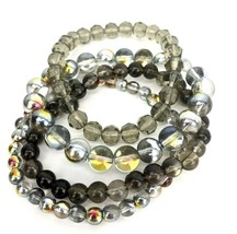 Silver Gray Iridescent Bead Stack Bracelets Set 4 Handcrafted  - £23.48 GBP