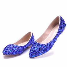 Crystal Queen  Pointed Toe Bridal Colorful Rhinestone Shallow Mouth Flat Heel We - £53.71 GBP