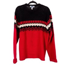 Old Navy Sweater L Black Red Crew Neck Long Sleeve Knit Chunky Lambswool VTG - £24.77 GBP