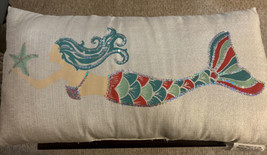 Mermaid Pillow W/ Assorted Beads Silver Sequins 17”x 11” Off White Pinks... - £11.39 GBP