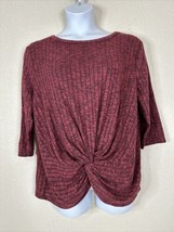 NWT Brandi Lane Womens Plus Size 2X Maroon Stripe Knit Twist Hem Top 3/4 Sleeve - £13.09 GBP