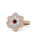 0.60 Ctw Lab Created Red &amp; Diamond 14K Rose Gold Plated Flower Engagemen... - $90.99 CAD