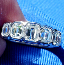 Earth mined Diamond Deco Wedding Band 2 ct. Emerald Cut Platinum Engagement Ring - $12,326.25