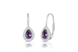 ADIRFINE 925 Sterling Silver Tear Drop Birthstone Lever Back Earrings - £47.30 GBP