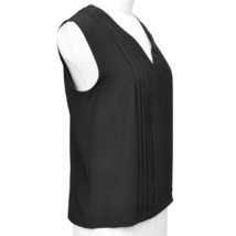 CHANEL Black Silk Blouse Sleeveless Top Shirt Pleats V-Neck Buttons Sz 36 - £487.92 GBP