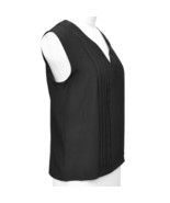 CHANEL Black Silk Blouse Sleeveless Top Shirt Pleats V-Neck Buttons Sz 36 - £485.74 GBP