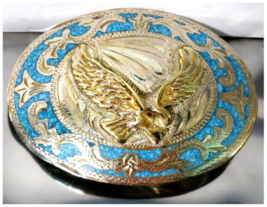 Vintage Mexican Alpaca &amp; Turquoise Cowboy Belt Buckle Golden Eagle - 3.5... - £46.80 GBP