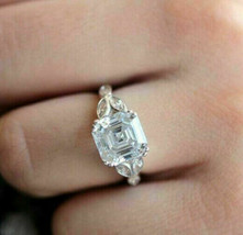 2.40Ct Asscher Cut Simulated Diamond 14K White Gold Engagement Ring in Size 7.5 - £213.34 GBP
