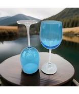 Set of 2 Aqua Blue Ombre Glass Balloon Wine Water Goblets Glasses - $407.15 MXN