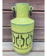 MCM RARE ALVINO BAGNI RAYMOR POTTERY VASE GREEN WITH RUSTY IRON RINGS IT... - $197.95