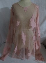 Karen Kane Lifestyle Embroidered Lace Sheer Long Top Pink Size Large  Butterfly - £27.52 GBP