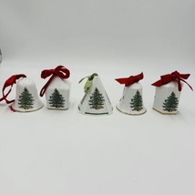 Spode Christmas Tree England Porcelain Bells Ornaments Set 5 Pcs Vintage - £73.22 GBP