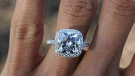 Halo Engagement Ring 2.90Ct Cushion Cut Simulated Diamond 14K White Gold Size 6 - £203.56 GBP