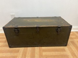 Vintage Military FOOT LOCKER Wood Trunk chest storage green box army US ... - £71.84 GBP