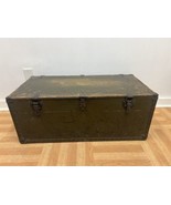 Vintage Military FOOT LOCKER Wood Trunk chest storage green box army US ... - £70.76 GBP