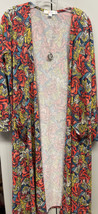 NWT LuLaRoe Large L Blue Pink Navy Gold White Floral Sarah Long Duster S... - £29.57 GBP