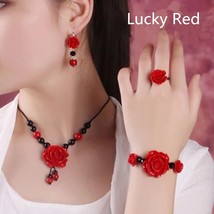 D flower jewelry set vintage graceful joker short necklace earrings bracelet rings 2022 thumb200