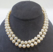 VTG  Faux Pearl Double Strand Choker Necklace Cream Hand Knotted 17&quot;&quot; - £32.17 GBP