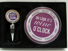 Its Wine O&#39;Clock Wine Coaster and Stopper Set Fun Sassy Fun Box Bar Boxed - £20.21 GBP