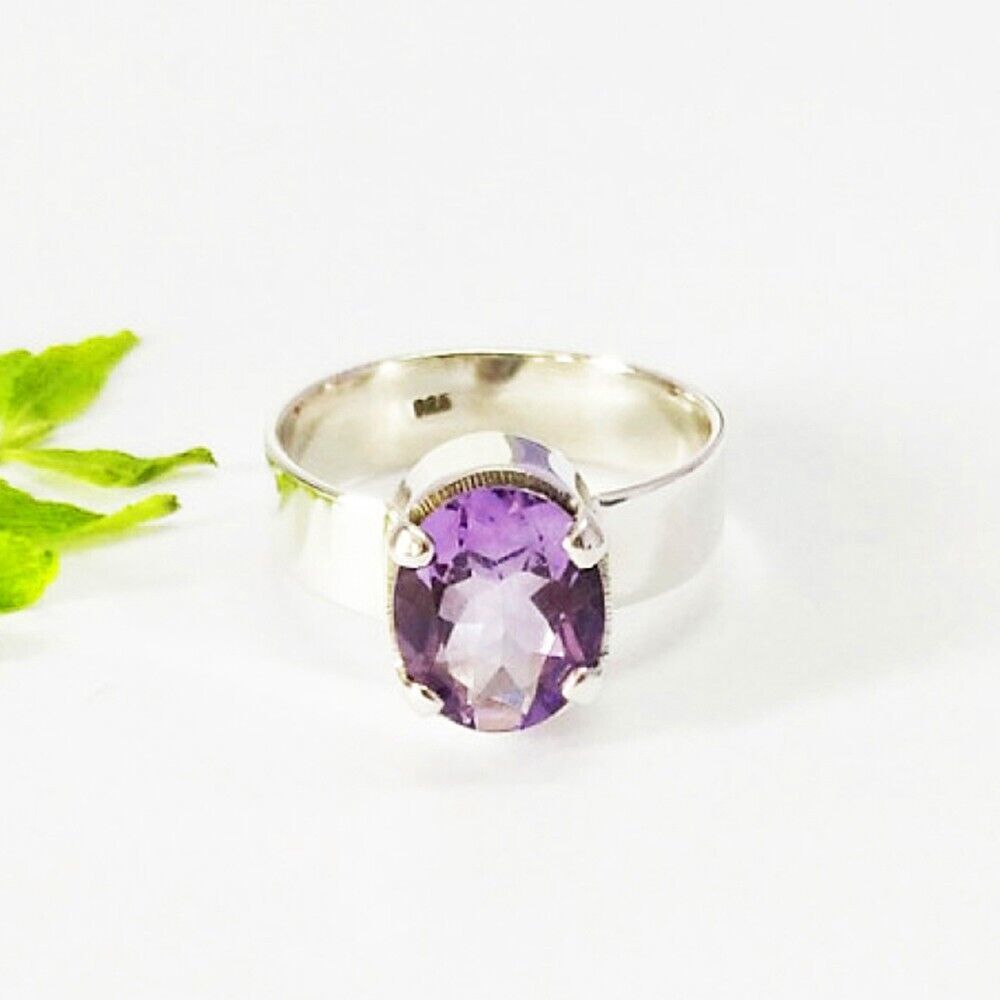 Silver Amethyst Ring 925 Sterling Handmade Jewelry Birthstone Ring Gift For Her