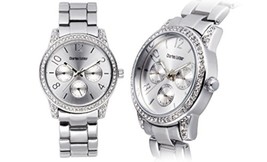 NEW Charles Latour 10018-SIL Womens Chaplet Multi-Function All Silver Tone Watch - £31.03 GBP