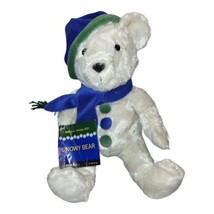 Vintage Bon Marche Snowy White Teddy Bear Plush Blue Green Hat Scarf 2002 10" - $9.44