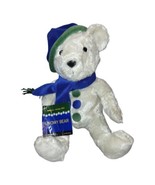 Vintage Bon Marche Snowy White Teddy Bear Plush Blue Green Hat Scarf 200... - $9.08