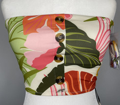 Sanctuary NWT Fresh Squeezed Crop Bandeau Bikini Top Size S Floral Multicolor D1 - £20.98 GBP