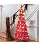6FT Red Pop-Up Christmas Tree with 150 LED Lights, Ornaments, Easy Setup - $129.99