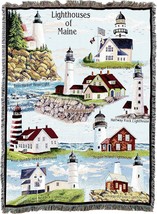 Lighthouses Of Maine Xl Blanket - Bass Harbor Cape Elizabeth Halfway Rock Sequin - £102.20 GBP