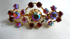 Vintage AUSTRIA AURORA BOREALIS Ruby Red RHINESTONES Brooch Pin - £39.95 GBP