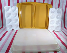 Swell Retro 1970&#39;s Tupperware Harvest Gold Deviled Egg Carrier &amp; Egg Keeper #723 - £12.77 GBP