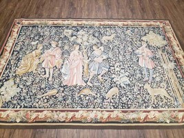 Vintage European Large Tapestry 5.4 x 7.11 Handmade Aubusson Weave Court... - £1,501.07 GBP