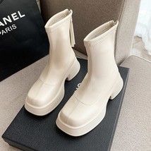 Platform Ankle Boots For Women Square Toe Elegant Short Boots Zippers Soft Leath - £49.53 GBP