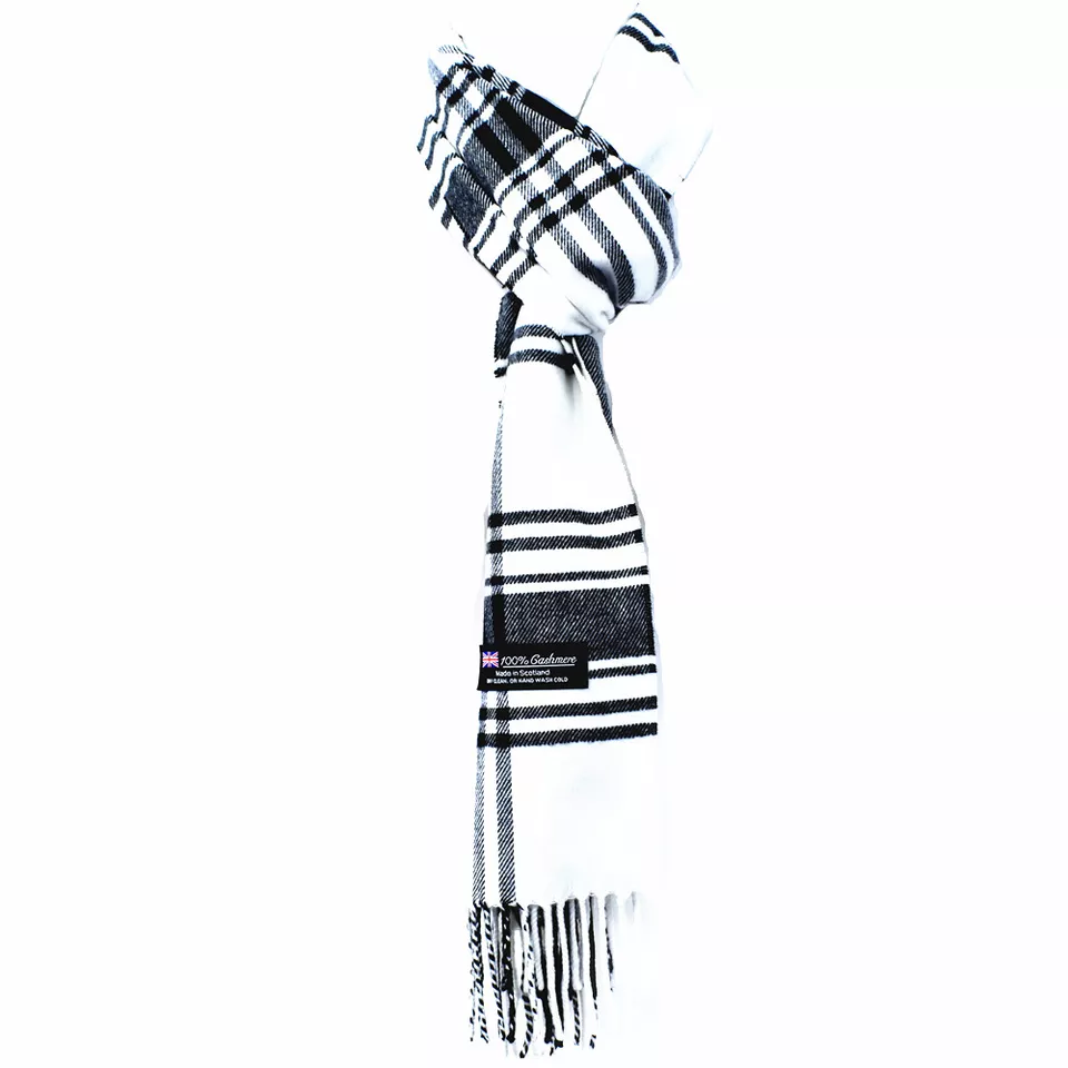 Winter Checked Plaid 100% Cashmere Scarf - Scotland Made Striped Design ... - $18.00