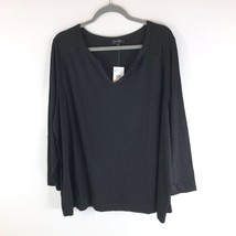 Jessica Simpson Womens Top Ribbed Knit V Neck Long Sleeve Black 3X - £15.46 GBP