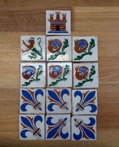 Set of 13 antique tiles Lis Flower pomegranate Rampant Lion Castle Sevilla ! - £130.09 GBP