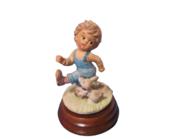 Vintage Sankyo Ceramic Bisque Music Box Boy With Dog Plays Sound Of Music 7&quot;T - £17.20 GBP