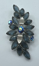 Vintage JULIANA Blue &amp; Green Navette with AB Rhinestones Silver Leaf Bro... - £31.01 GBP