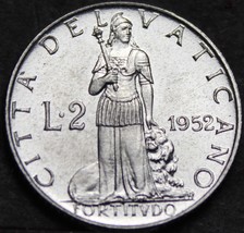 Vatican City 2 Lire, 1952 Gem Unc~Fortude Standing With a Lion - £7.60 GBP