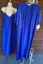 Vintage Dead Stock 2 Piece Extra Small Blue Nightgown Robe Spaghetti Str... - $71.25