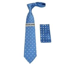 Men's Stacy Adams Tie and Hankie Set Woven Silky Satin #SAT125 Blue Polka Dot image 3