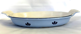 Vintage Dru Holland Blue Tulip Enameled Cast Iron Oval Baker Casserole Dish - $44.99